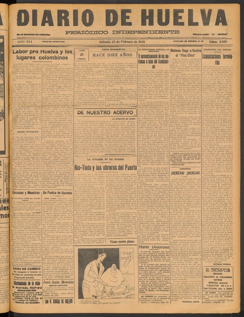 Miniatura de Diario de Huelva : periódico independiente del 25 de febrero de 1928