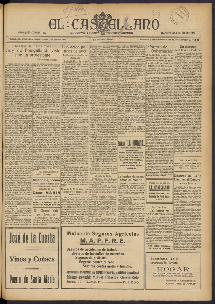 Miniatura de El Castellano (Toledo. 1904) del 1 de junio de 1936