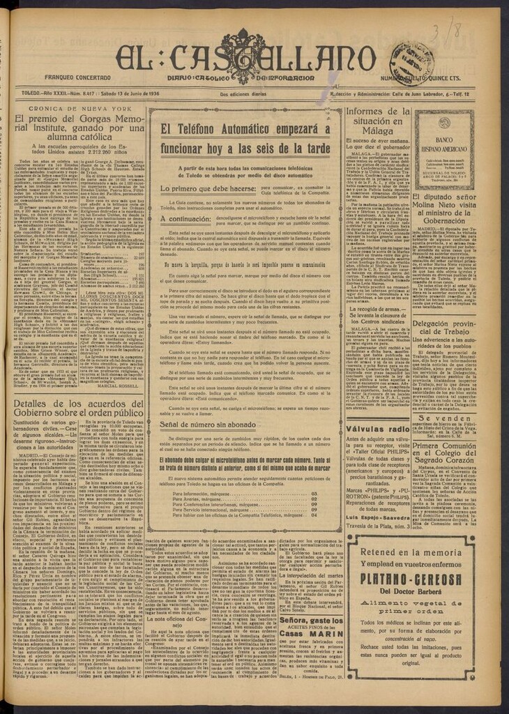 Miniatura de El Castellano (Toledo. 1904) del 13 de junio de 1936