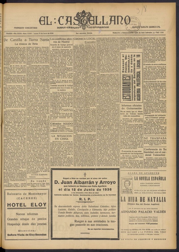 Miniatura de El Castellano (Toledo. 1904) del 15 de junio de 1936