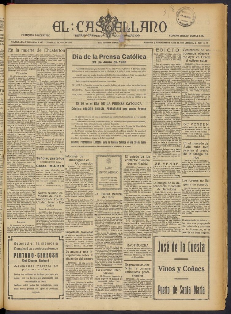 Miniatura de El Castellano (Toledo. 1904) del 20 de junio de 1936