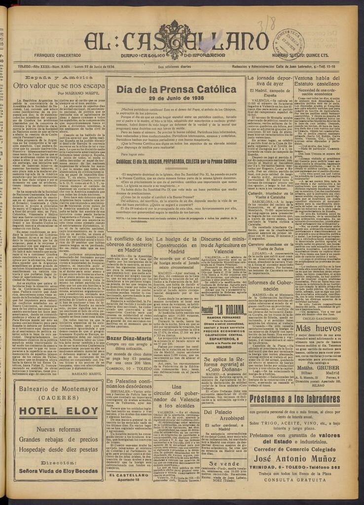 Miniatura de El Castellano (Toledo. 1904) del 22 de junio de 1936