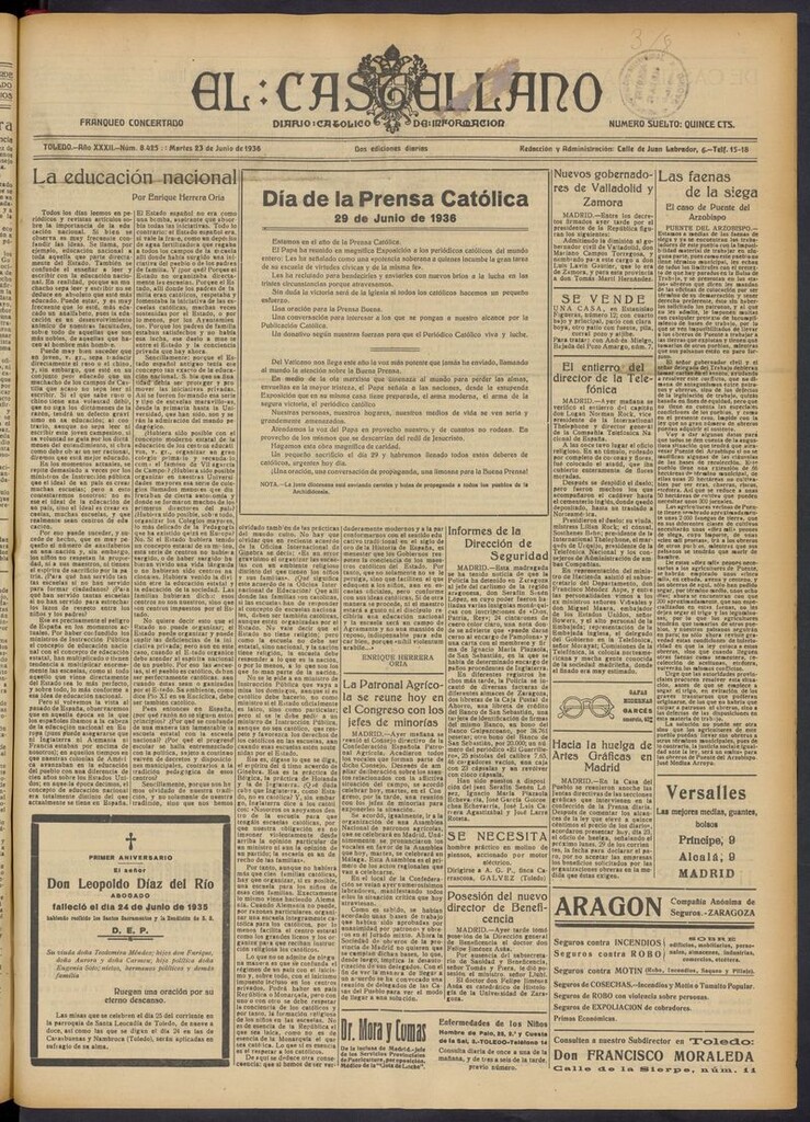 Miniatura de El Castellano (Toledo. 1904) del 23 de junio de 1936