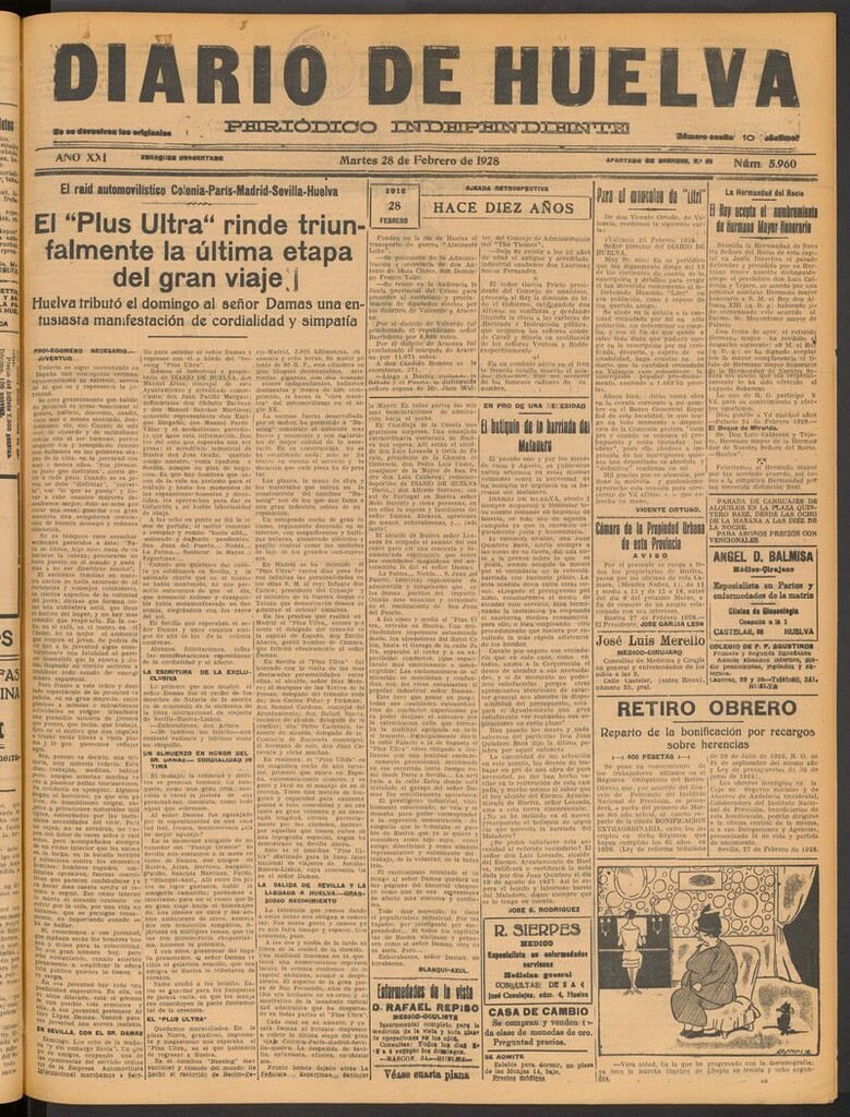 Miniatura de Diario de Huelva : periódico independiente del 28 de febrero de 1928