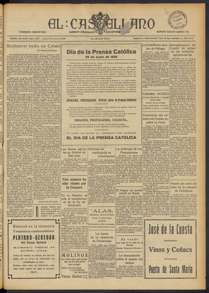 Miniatura de El Castellano (Toledo. 1904) del 25 de junio de 1936
