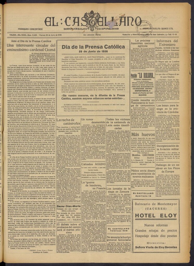 Miniatura de El Castellano (Toledo. 1904) del 26 de junio de 1936