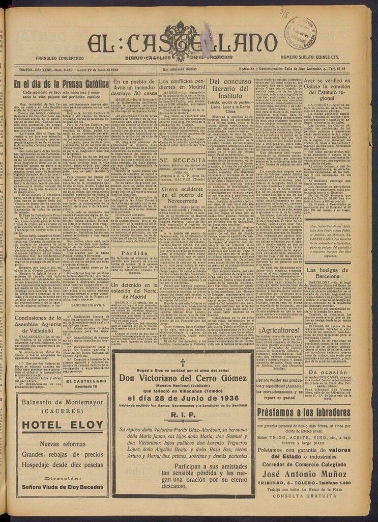Miniatura de El Castellano (Toledo. 1904) del 29 de junio de 1936