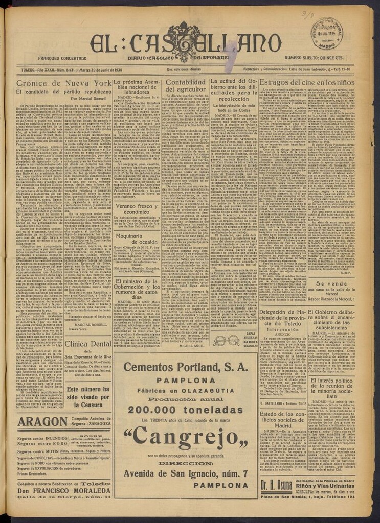 Miniatura de El Castellano (Toledo. 1904) del 30 de junio de 1936