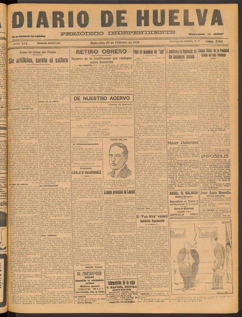 Miniatura de Diario de Huelva : periódico independiente del 29 de febrero de 1928