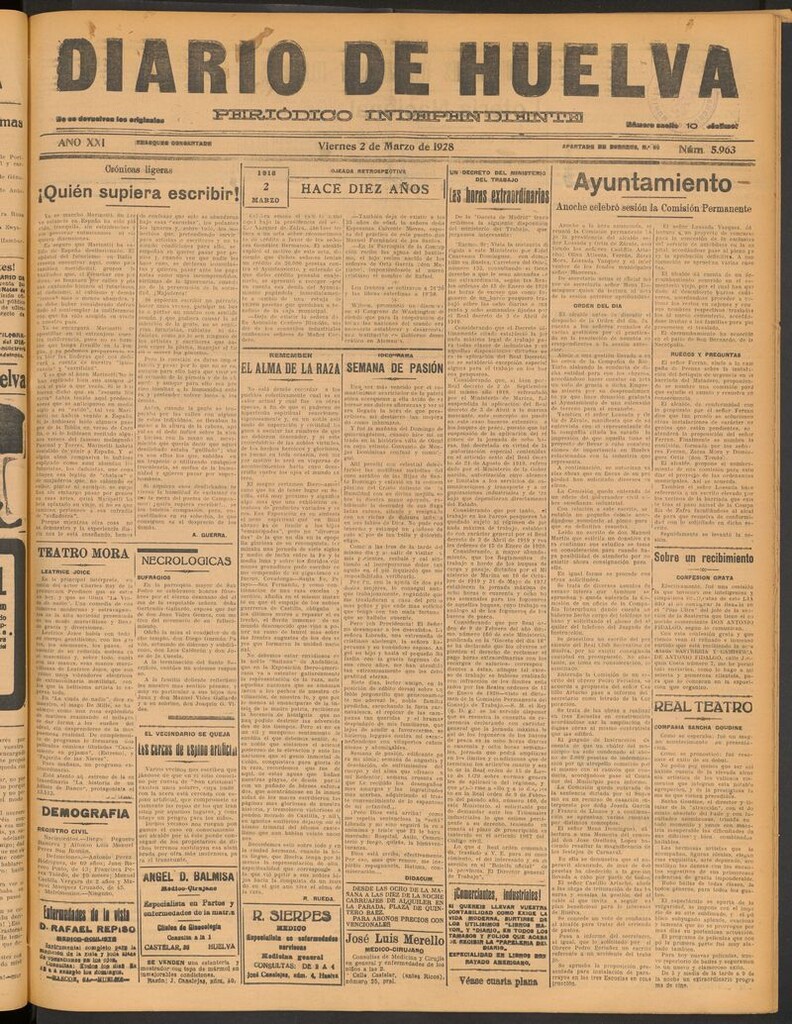 Miniatura de Diario de Huelva : periódico independiente del 2 de marzo de 1928
