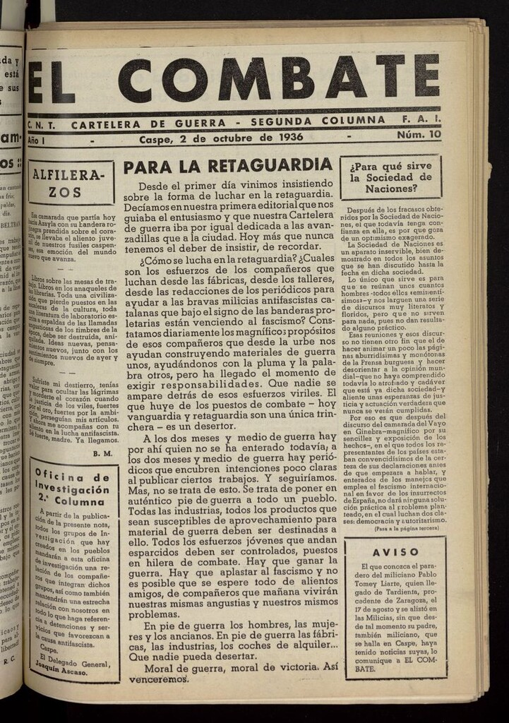 Miniatura de El Combate (Caspe. 1936) del 2 de octubre de 1936
