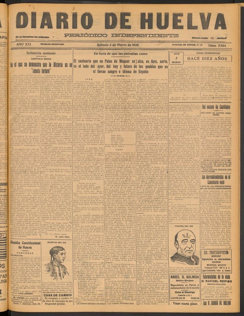 Miniatura de Diario de Huelva : periódico independiente del 3 de marzo de 1928