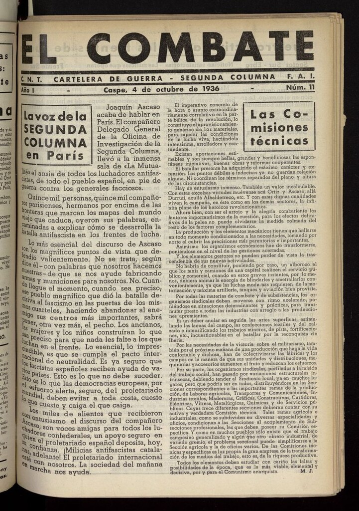 Miniatura de El Combate (Caspe. 1936) del 4 de octubre de 1936