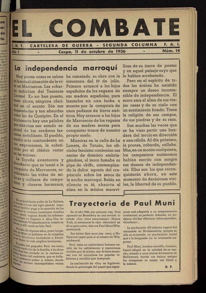 Miniatura de El Combate (Caspe. 1936) del 11 de octubre de 1936