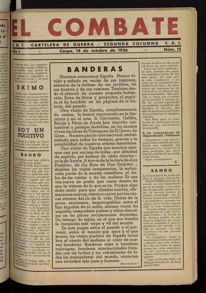 Miniatura de El Combate (Caspe. 1936) del 14 de octubre de 1936