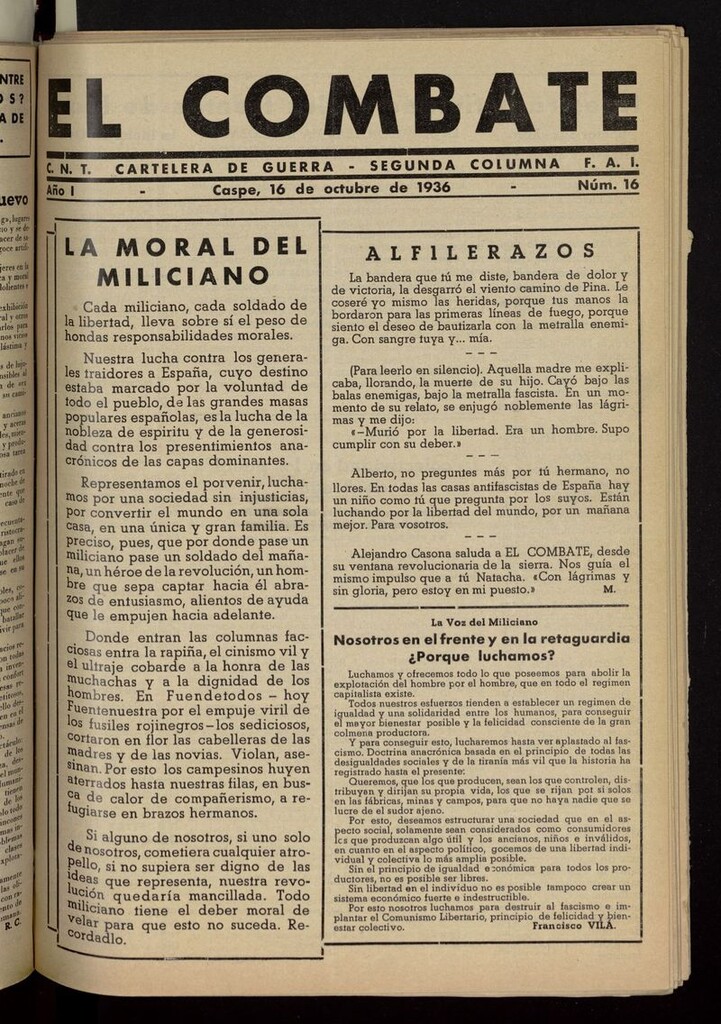 Miniatura de El Combate (Caspe. 1936) del 16 de octubre de 1936