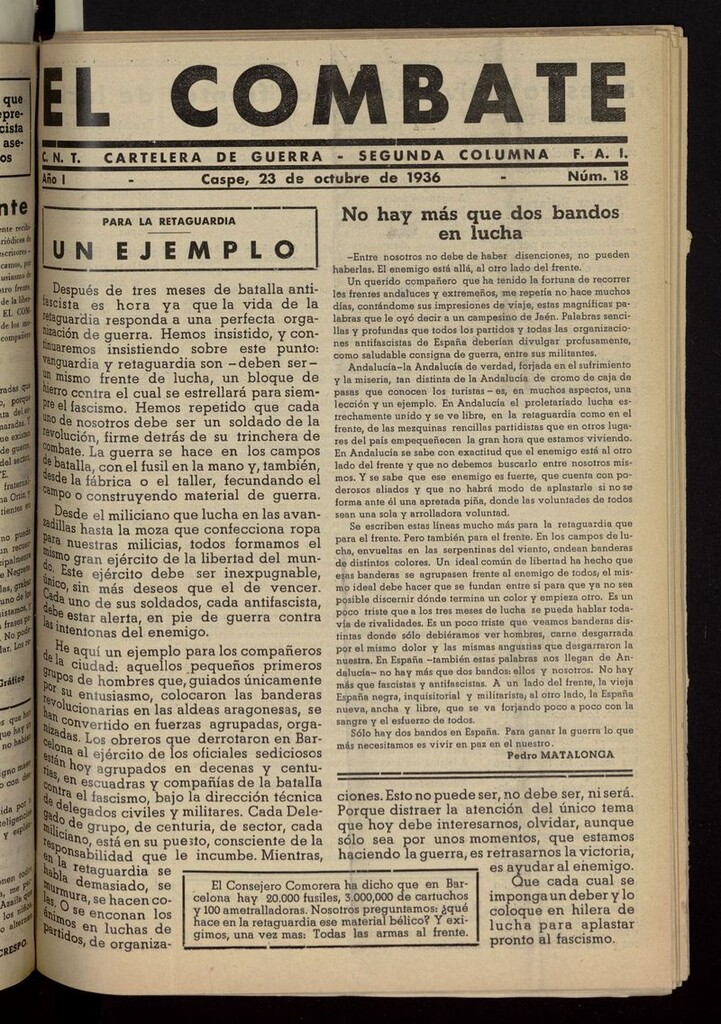 Miniatura de El Combate (Caspe. 1936) del 23 de octubre de 1936