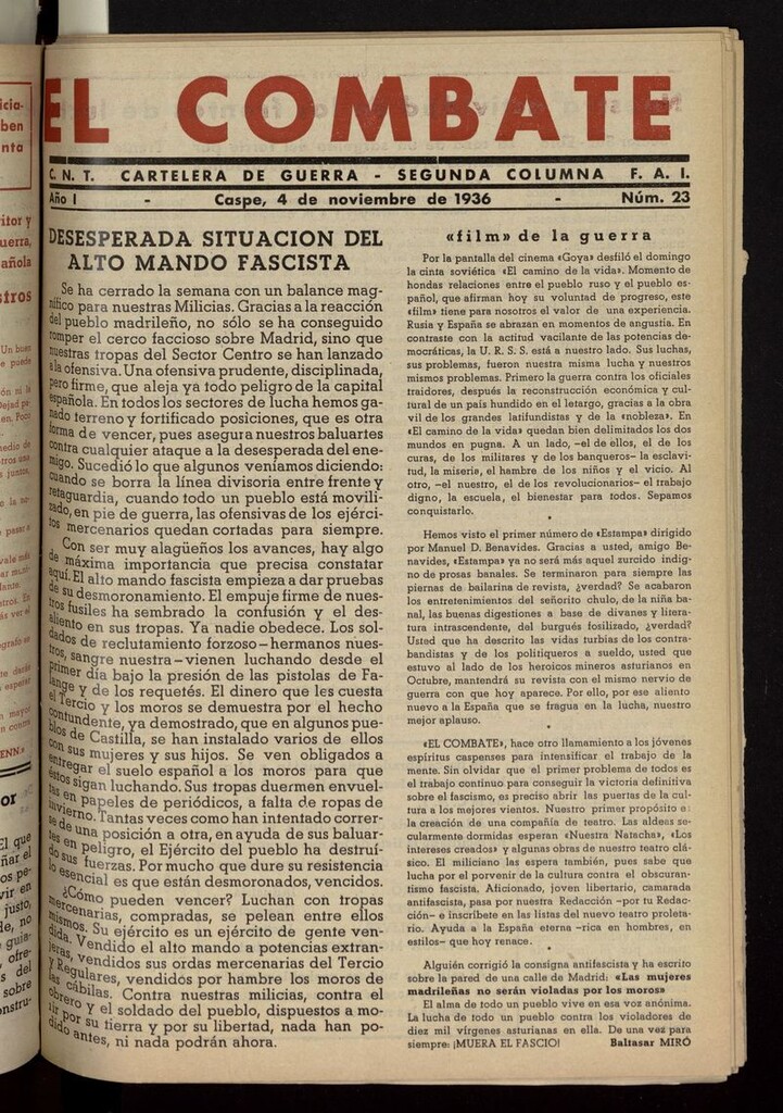 Miniatura de El Combate (Caspe. 1936) del 4 de noviembre de 1936