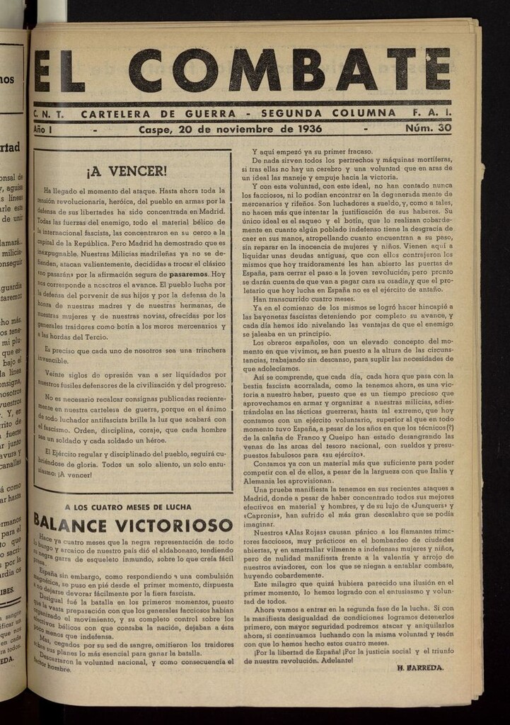 Miniatura de El Combate (Caspe. 1936) del 20 de noviembre de 1936