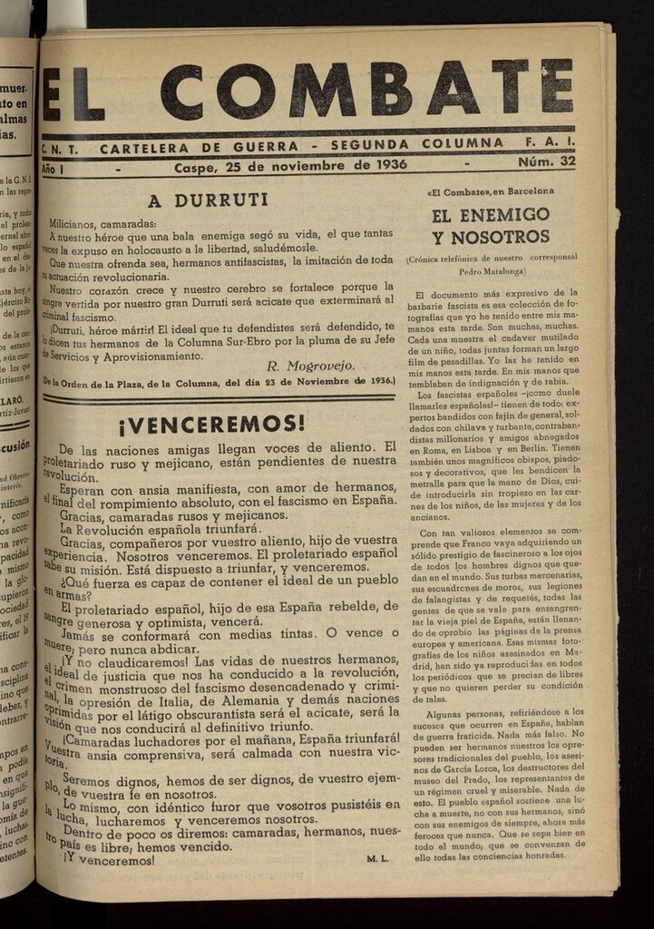 Miniatura de El Combate (Caspe. 1936) del 25 de noviembre de 1936