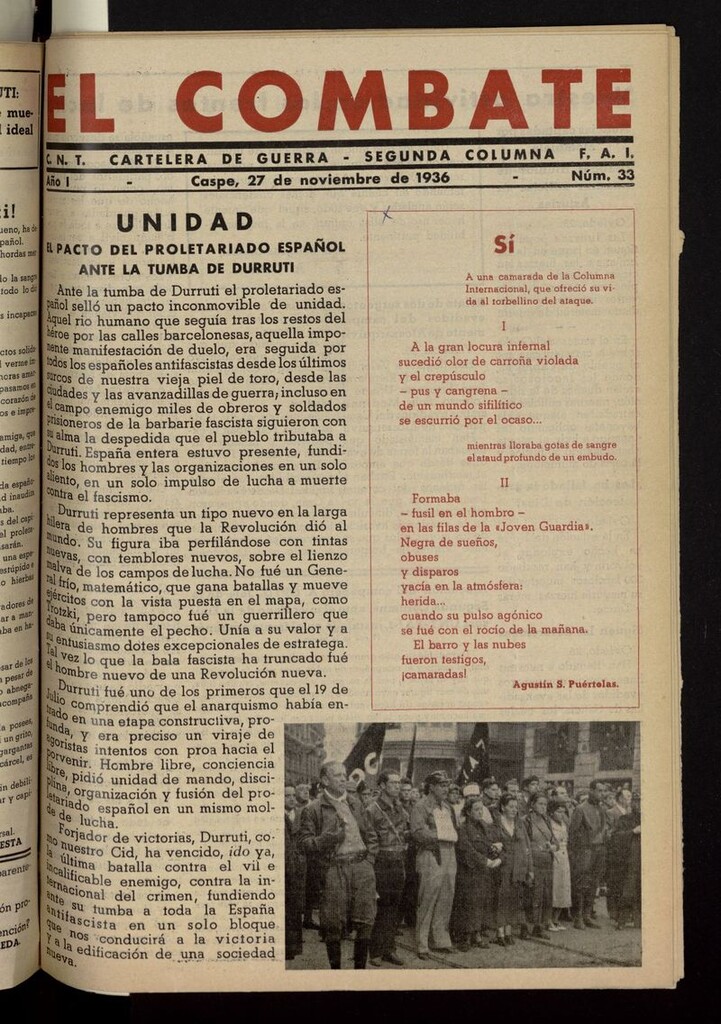 Miniatura de El Combate (Caspe. 1936) del 27 de noviembre de 1936
