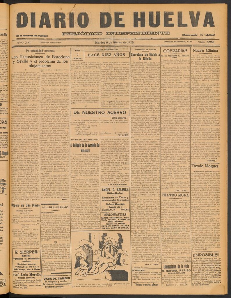 Miniatura de Diario de Huelva : periódico independiente del 6 de marzo de 1928
