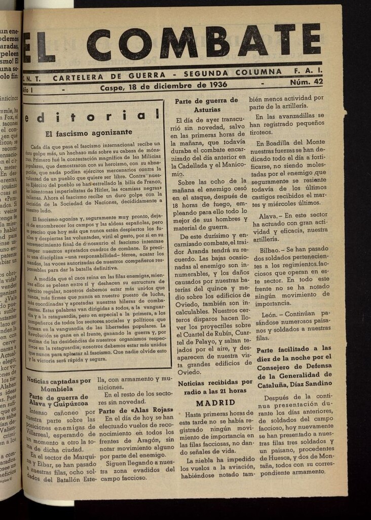 Miniatura de El Combate (Caspe. 1936) del 18 de diciembre de 1936