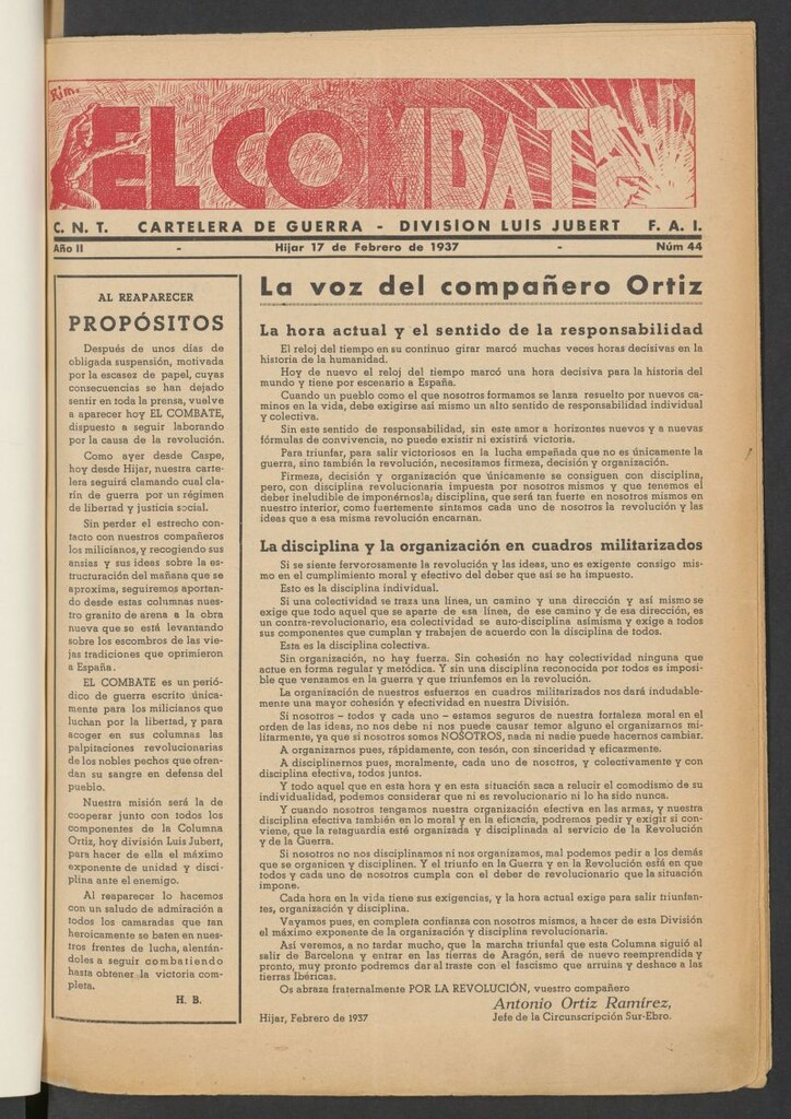 Miniatura de El Combate : cartelera de guerra : segunda columna del 17 de febrero de 1937