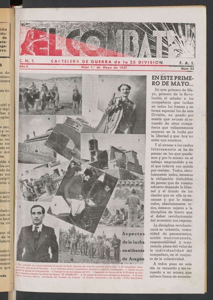 Miniatura de El Combate : cartelera de guerra : segunda columna del 1 de mayo de 1937