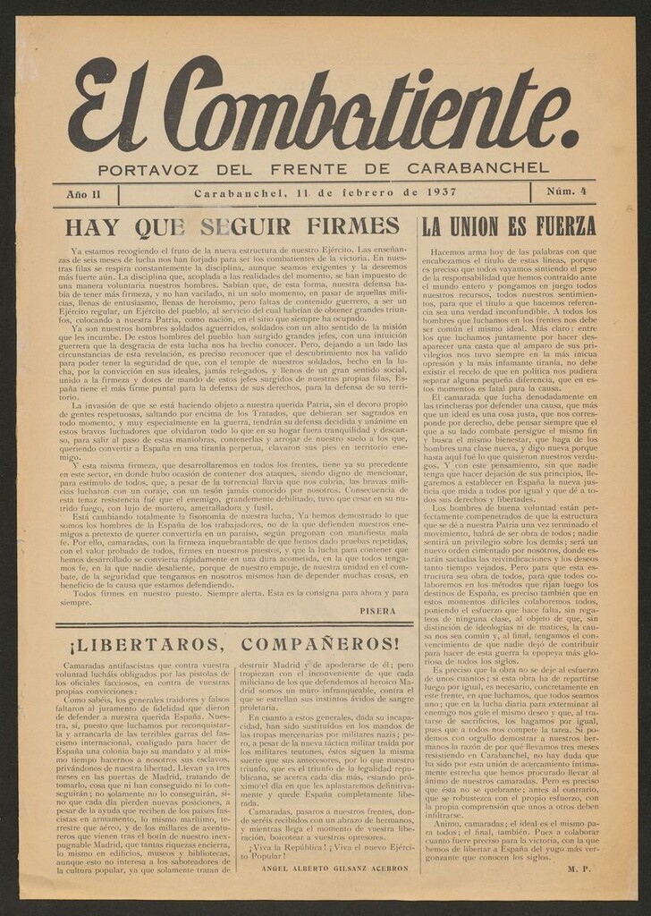 Miniatura de El Combatiente: Portavoz del Frente de Carabanchel del 11 de febrero de 1937