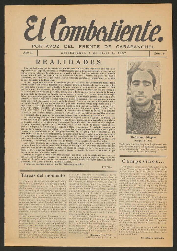 Miniatura de El Combatiente: Portavoz del Frente de Carabanchel del 4 de abril de 1937