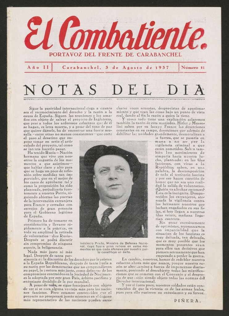 Miniatura de El Combatiente: Portavoz del Frente de Carabanchel del 3 de agosto de 1937