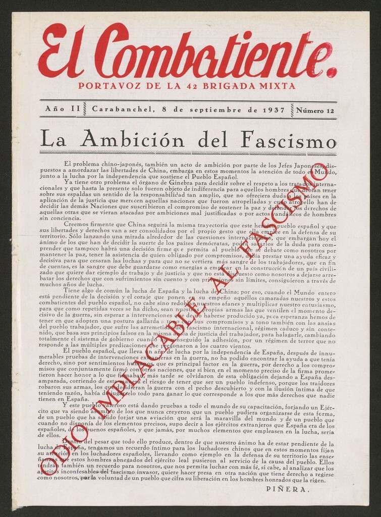 Miniatura de El Combatiente: Portavoz del Frente de Carabanchel del 8 de septiembre de 1937