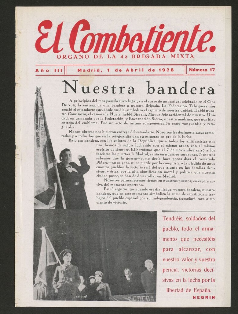 Miniatura de El Combatiente: Portavoz del Frente de Carabanchel del 1 de abril de 1938