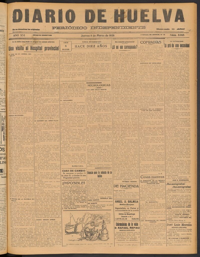 Miniatura de Diario de Huelva : periódico independiente del 8 de marzo de 1928