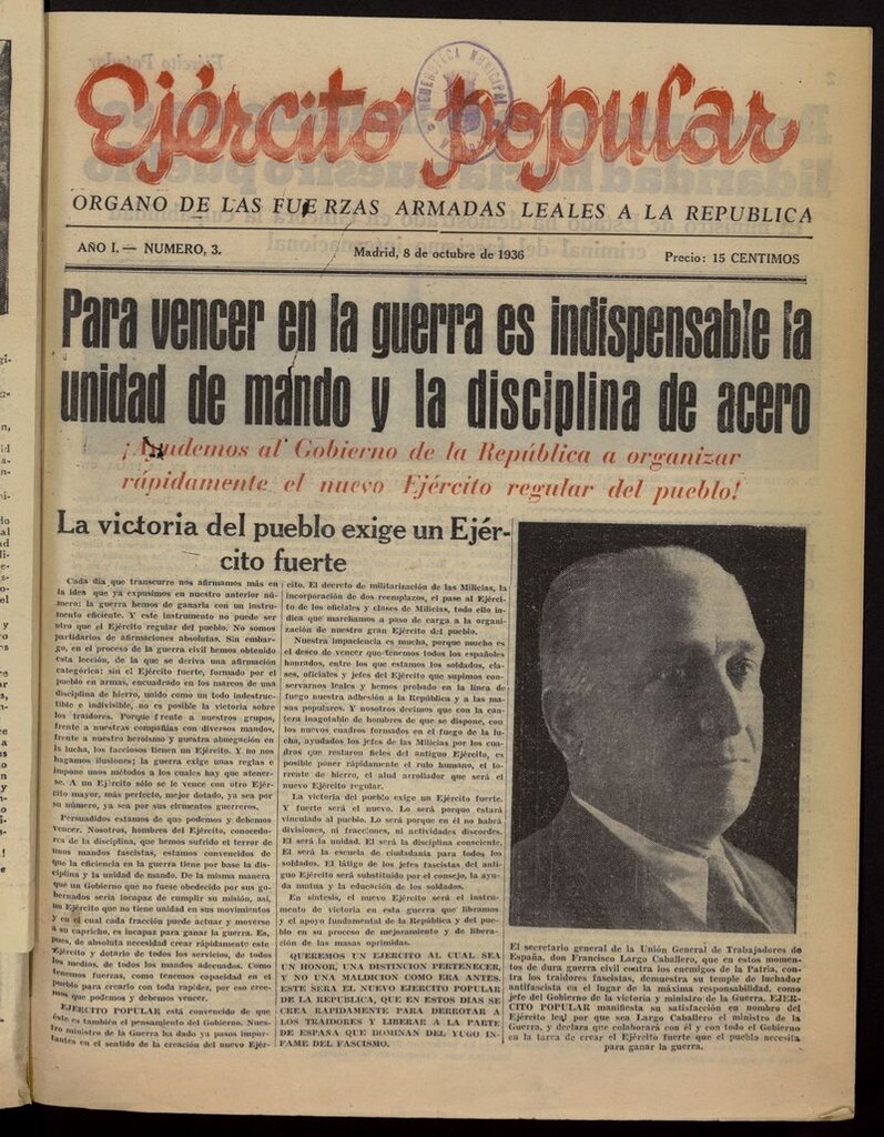 Miniatura de Ejército Popular: Órgano de las Fuerzas Armadas leales a la República, 8 de octubre de 1936