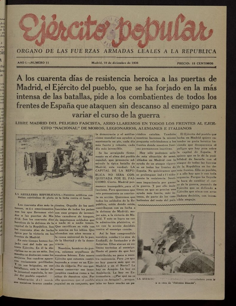 Miniatura de Ejército Popular: Órgano de las Fuerzas Armadas leales a la República, 10 de diciembre de 1936