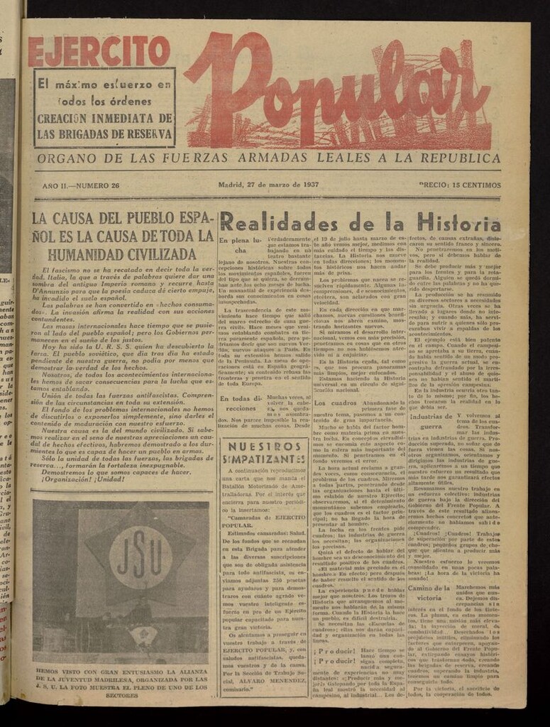 Miniatura de Ejército Popular: Órgano de las Fuerzas Armadas leales a la República, marzo de 1937