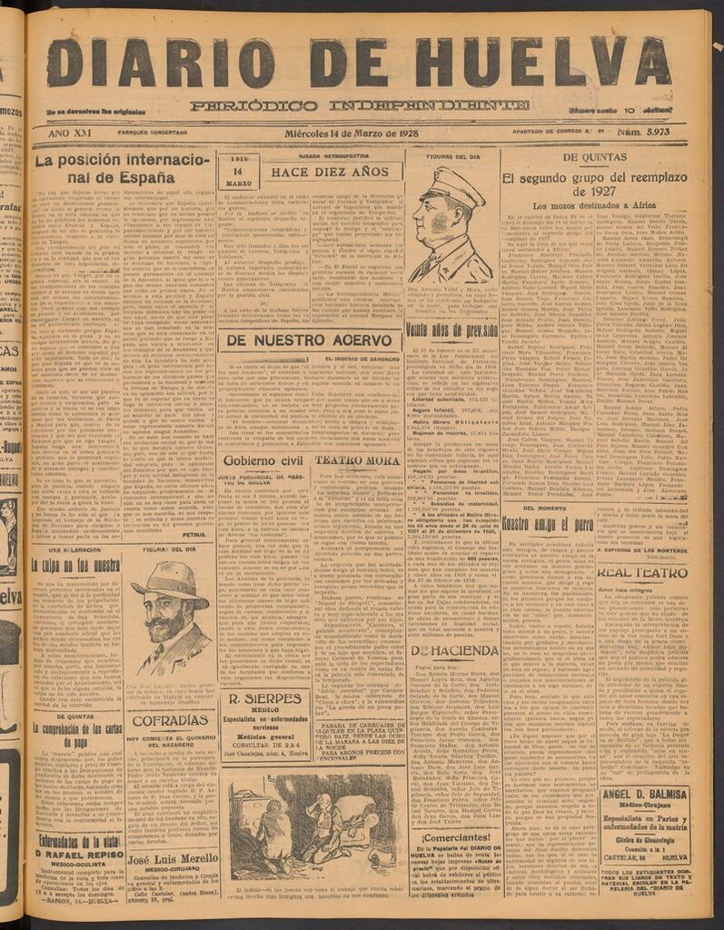 Miniatura de Diario de Huelva : periódico independiente del 14 de marzo de 1928