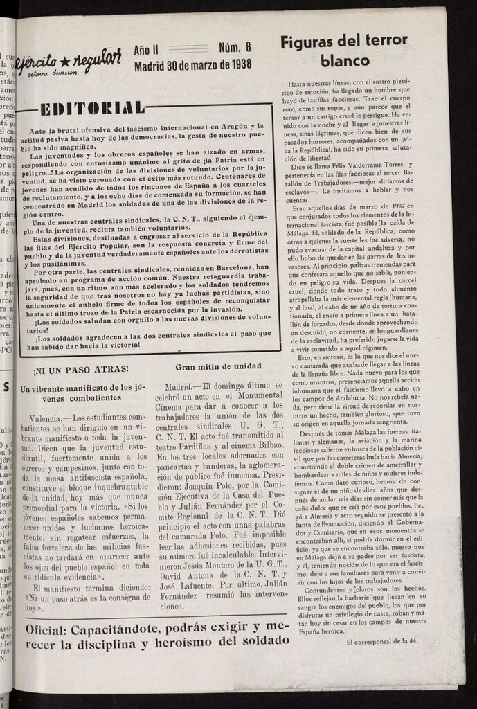 Miniatura de Ejército Regular: Órgano de la 8ª División del 30 de marzo de 1938