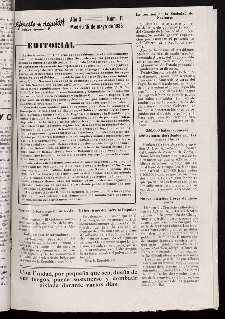 Miniatura de Ejército Regular: Órgano de la 8ª División del 15 de mayo de 1938