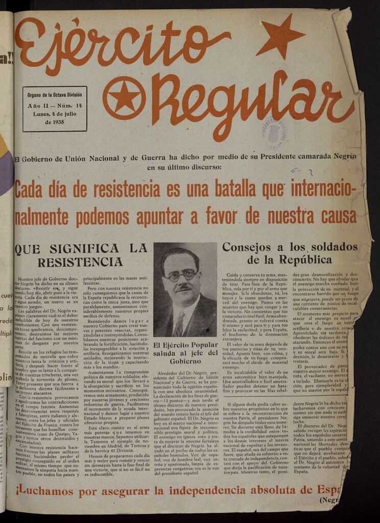 Miniatura de Ejército Regular: Órgano de la 8ª División del 4 de julio de 1938