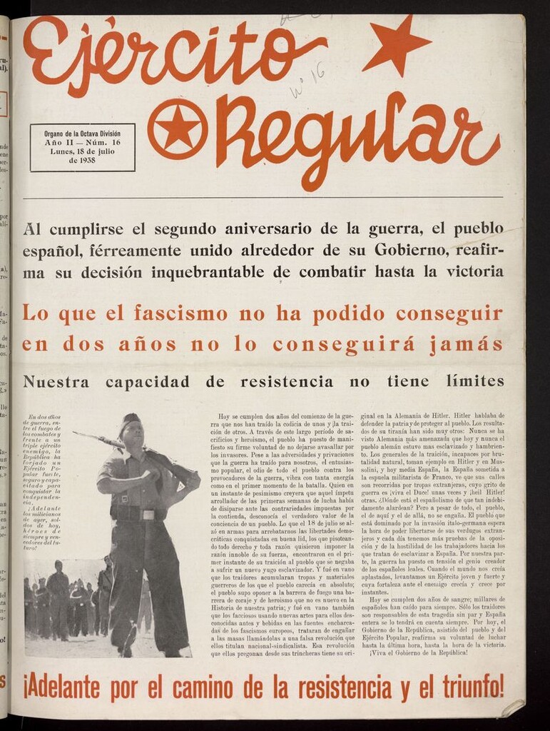 Miniatura de Ejército Regular: Órgano de la 8ª División del 18 de julio de 1938