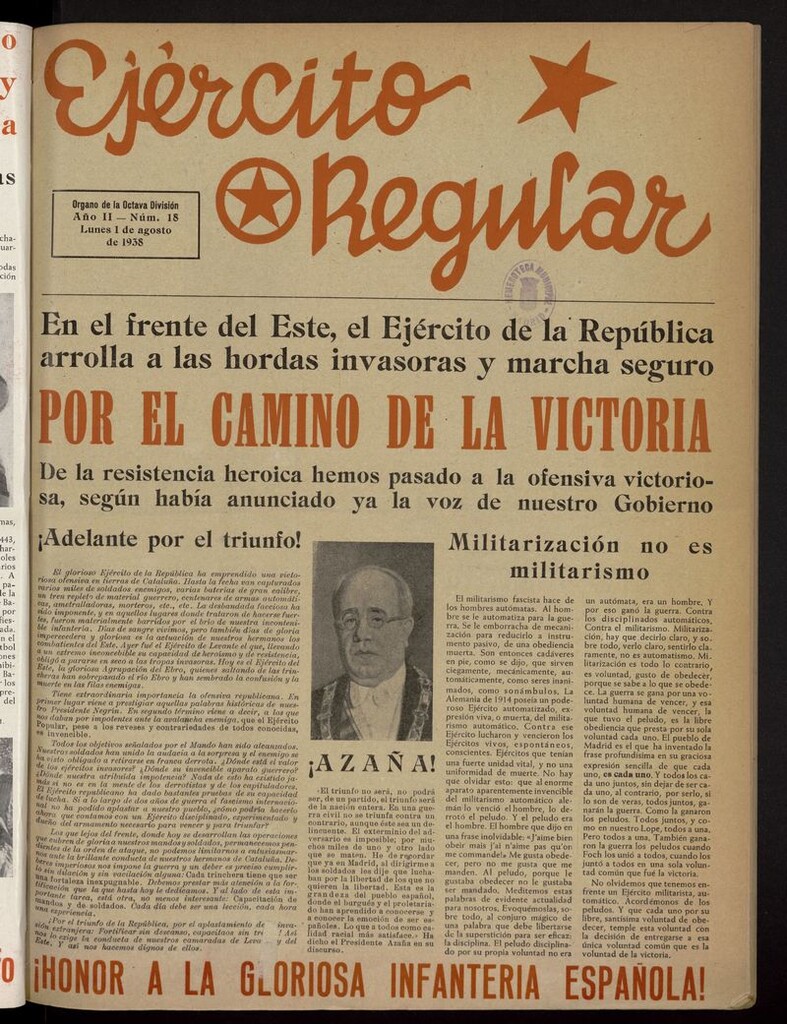 Miniatura de Ejército Regular: Órgano de la 8ª División del 1 de agosto de 1938