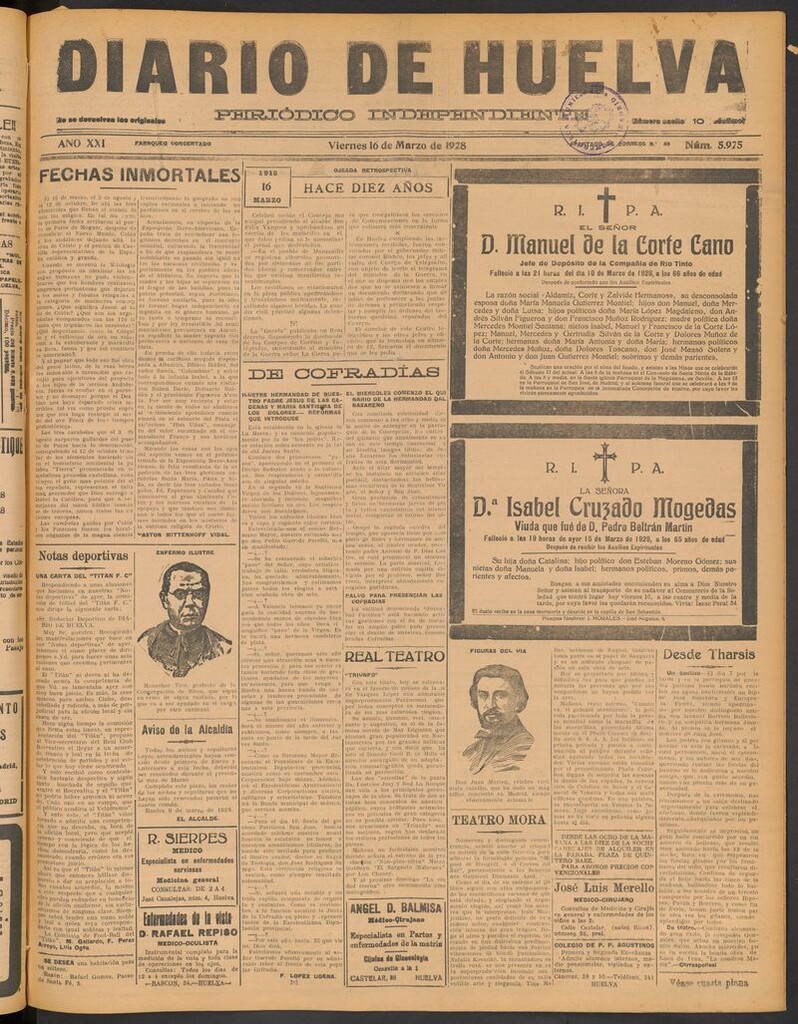 Miniatura de Diario de Huelva : periódico independiente del 16 de marzo de 1928
