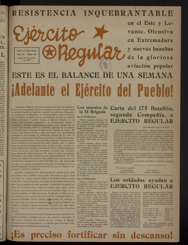 Miniatura de Ejército Regular: Órgano de la 8ª División del 29 de agosto de 1938