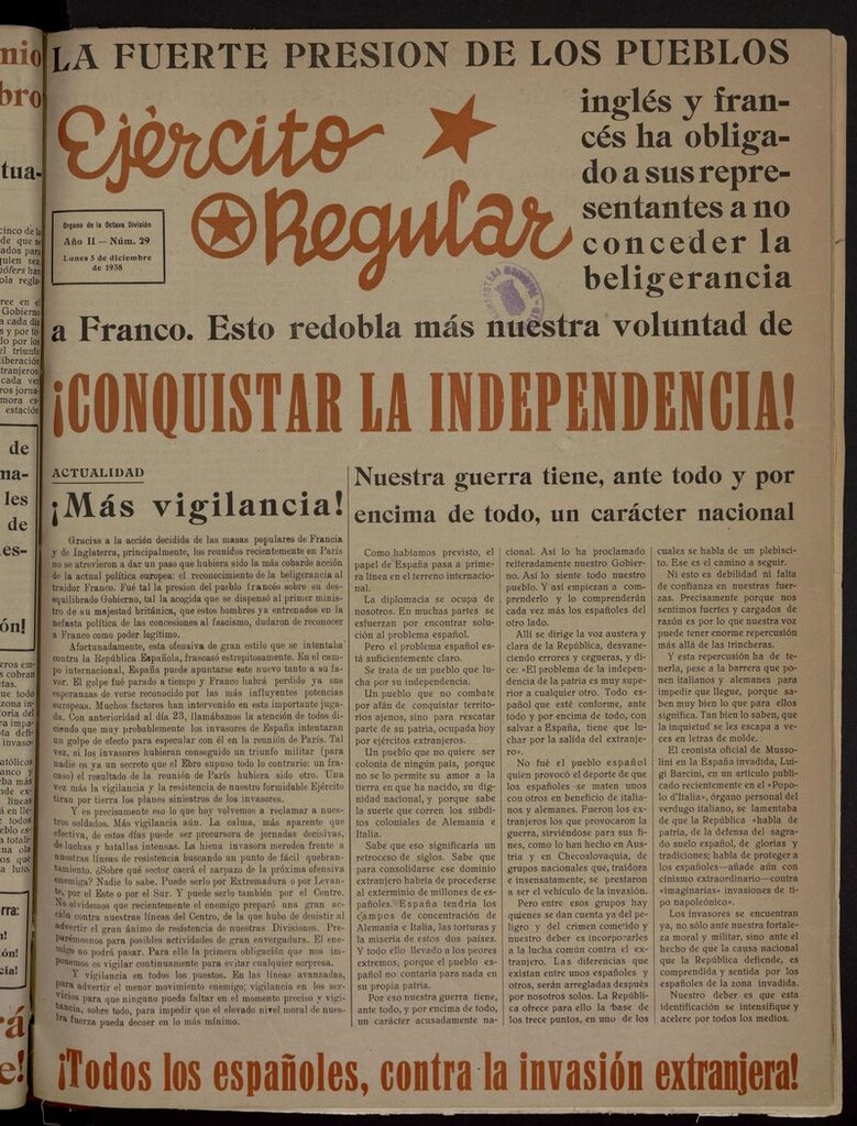 Miniatura de Ejército Regular: Órgano de la 8ª División del 5 de diciembre de 1938