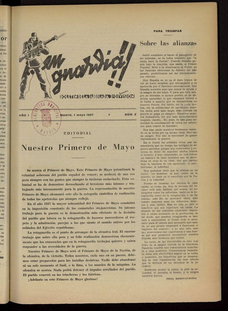 Miniatura de ¡¡En guardia!!: Boletín de la 34 Brigada, 3ª División del 1 de mayo de 1937