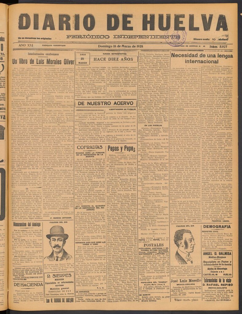 Miniatura de Diario de Huelva : periódico independiente del 18 de marzo de 1928