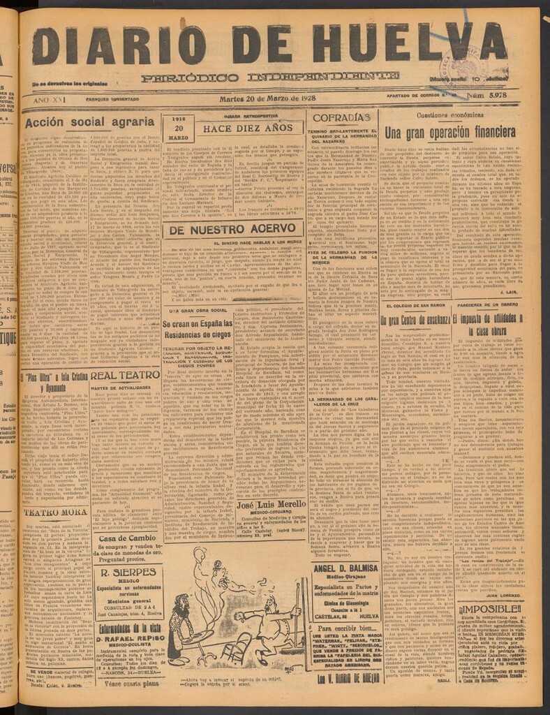 Miniatura de Diario de Huelva : periódico independiente del 20 de marzo de 1928